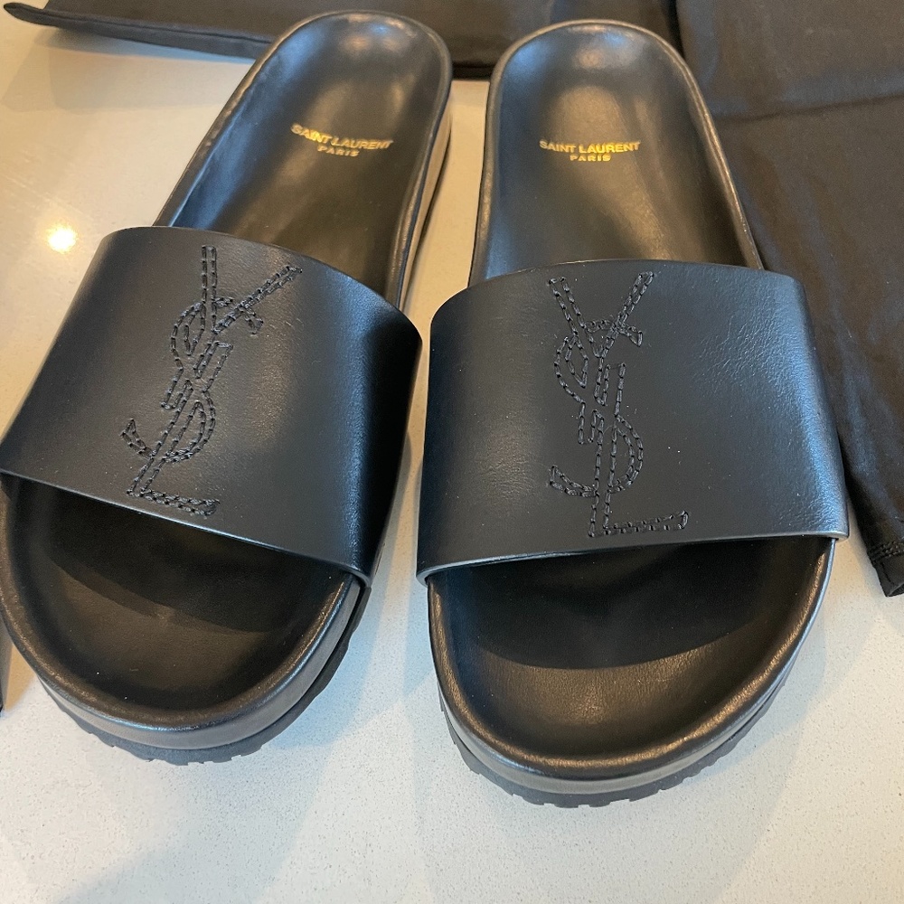 Saint Laurent Black Slide Sandals